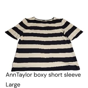 Ann Taylor Kids Black and Cream Striped Tee